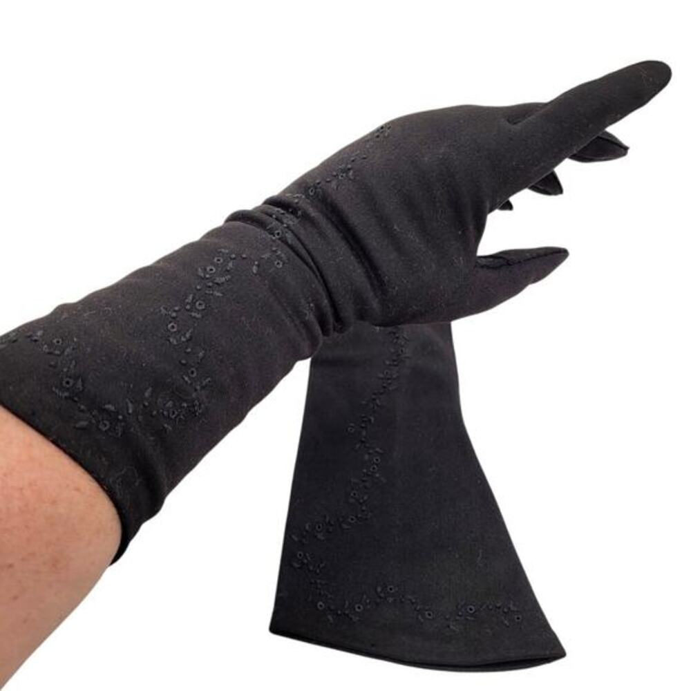 Van Raalte‎ Vintage Black Embroidered Eyelet Ladies Coat Length Dress Gloves